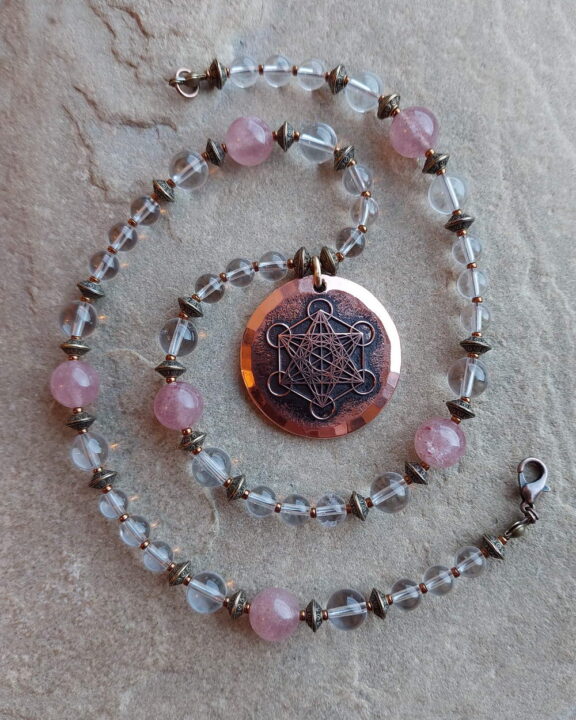 Elegant angel jewelry: Metatron pendant on a crystal bead necklace - handmade of copper