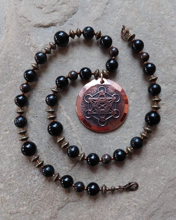 Archangel Metatron pendant on a healing crystal bead necklace - guardian angel jewellery