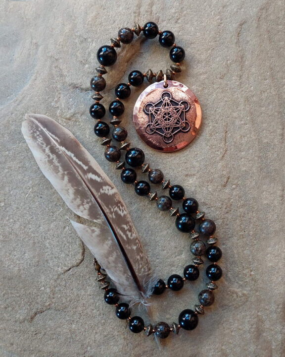 Handcrafted crystal jewellery with Metatron pendant and Tourmaline beads - made of copper