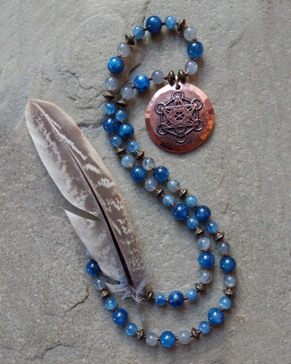 Guardian angel jewellery: Metatron pendant on crystal bead necklace - handmade of copper