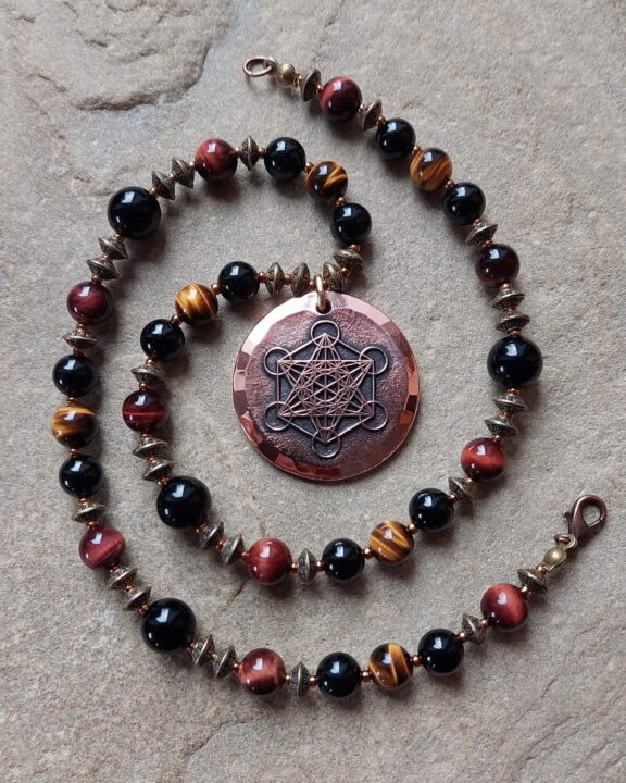 Handmade of Copper: Metatron pendant on a healing crystal necklace - elegant angel jewelry