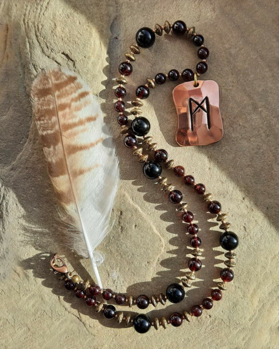 Rune Mannaz Anhänger Edelsteinkette Heilsteinschmuck