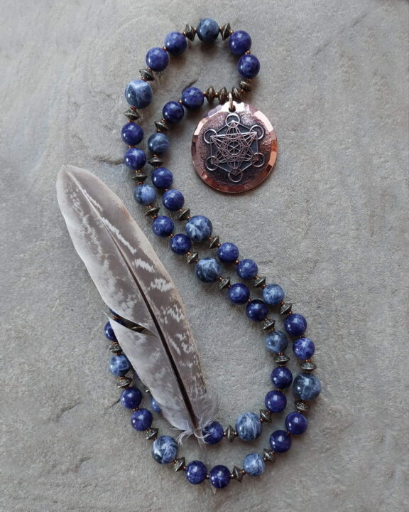 Sodalite necklace with Metatron pendant - elegant healing crystal necklaces - handmade of copper