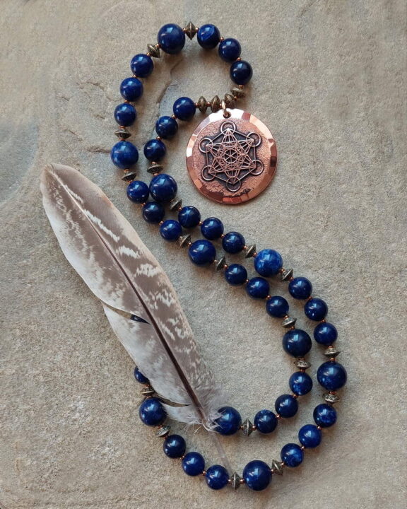 edler Kupferschmuck: Metatron-Anhänger an Sodalithkette - edler Yogaschmuck