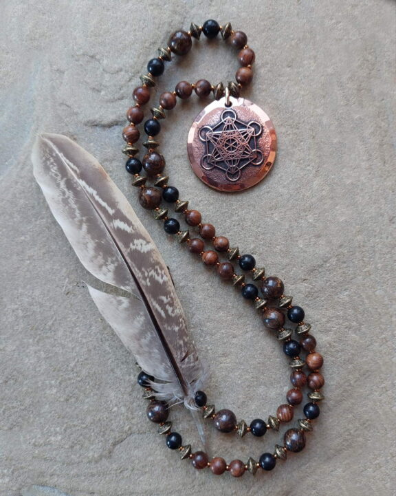 Metatron pendant on healing crystal necklace - elegant copper jewellery