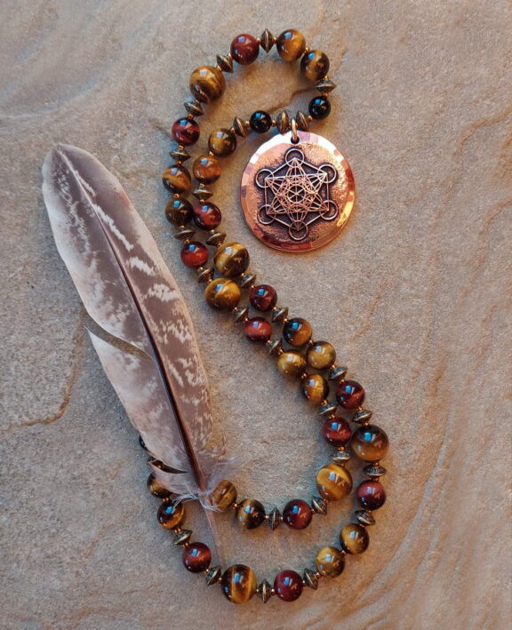 Elegant copper jewellery with Metatron pendant on a crystal bead necklace