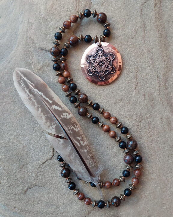 Archangel Metatron pendant on a healing stone necklace - handmade copper jewelry