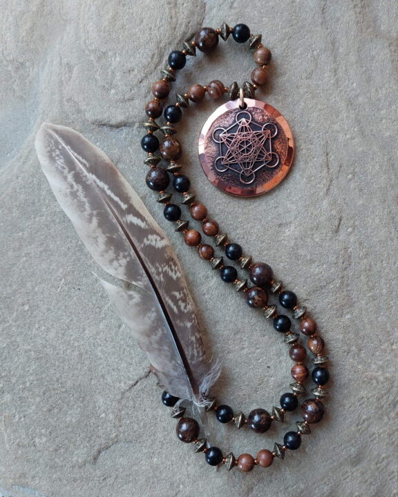 Sacred geometry jewellery: Metatron pendant on a Tourmaline necklace - handmade of copper