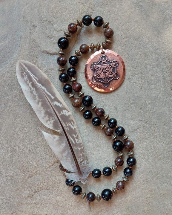 Elegant copper jewellery: Metatron pendant on a healing stone necklace