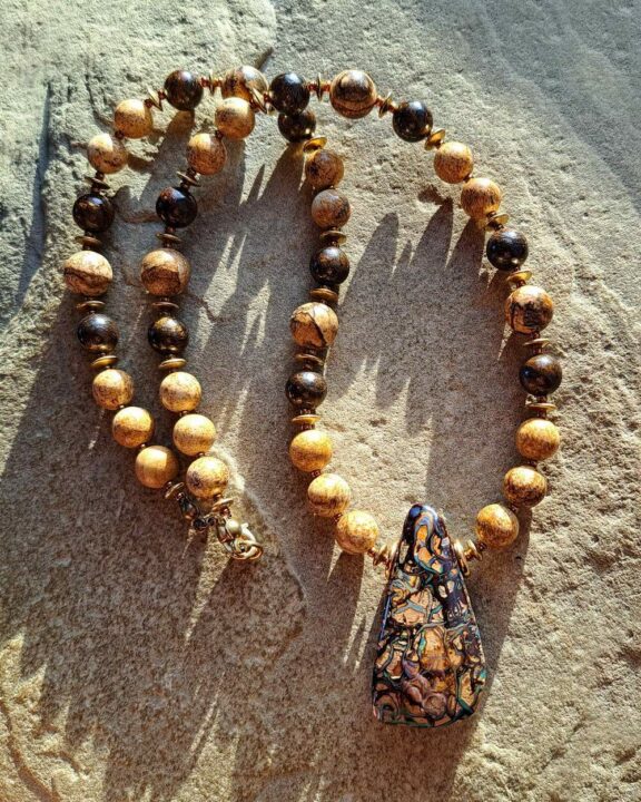 Landschaftsjaspis Bronzit Boulderopal Kette Geschenk