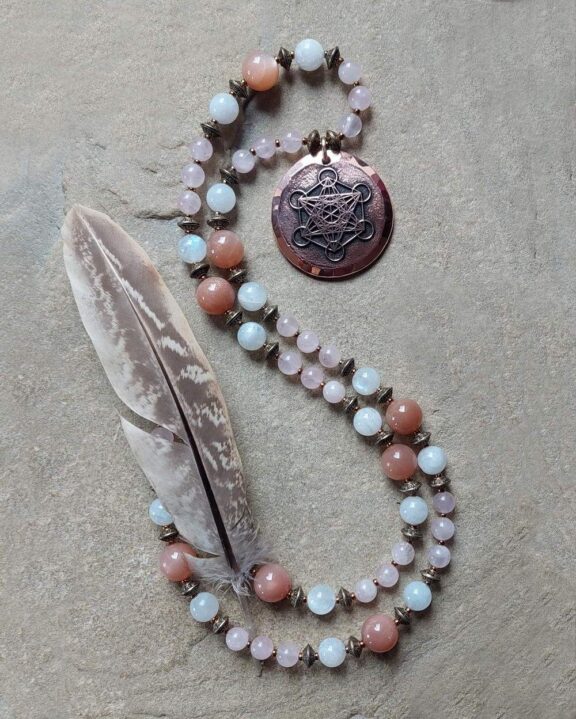 Sacred geometry jewelry: Metatron pendant on a crystal bead necklace - handmade of copper