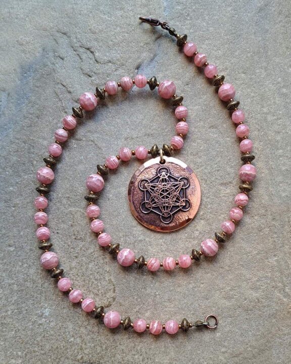 Metatron Talisman Schutzkette mit Rhodochrosit Perlen