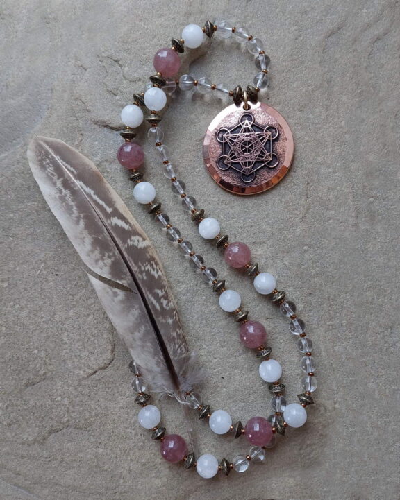 Elegant symbol jewellery: Archangel Metatron pendant on crystal necklace - handmade of copper