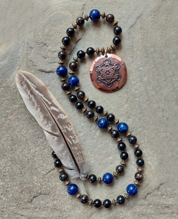 Elegant symbol jewelry with Metatron pendant on a crystal bead necklace - sacred geometry
