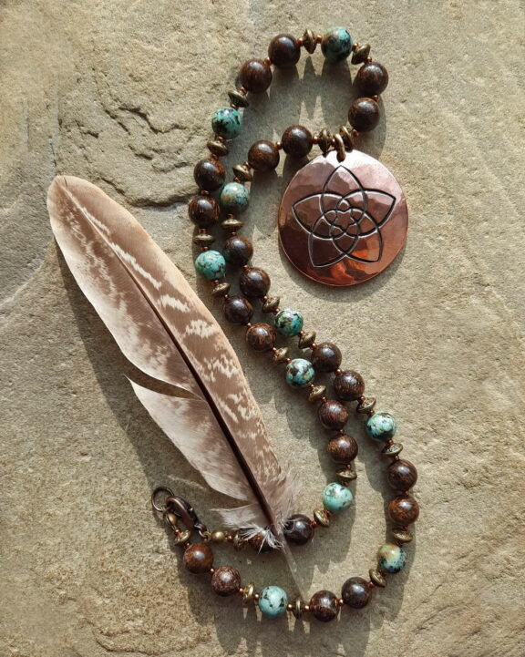 Bronzit Türkis Venus Venusblume Heilsteine Kette Amulett Talisman Glücksbringer Glaube Geschenk