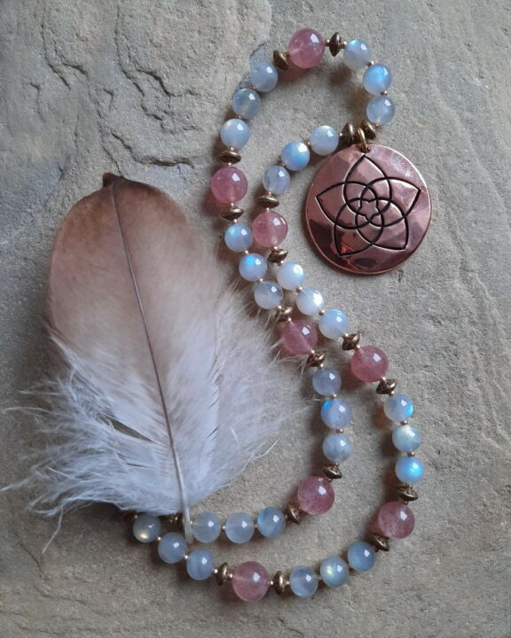 Labradorit Rubinquarz Venus Venusblume Amulett Talisman Glücksbringer Engel Energiearbeit Yoga Reiki Kupferschmuck