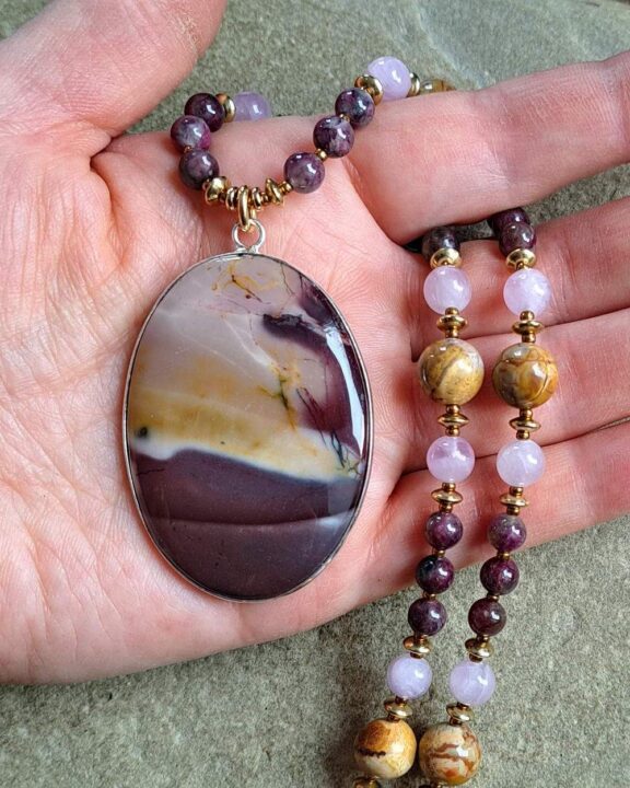 Mookaite pendant on a healing stone beaded necklace - fine jewellery