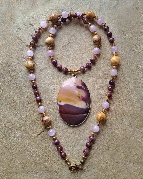 Mookaite pendant on a healing stone beaded necklace - fine jewelry