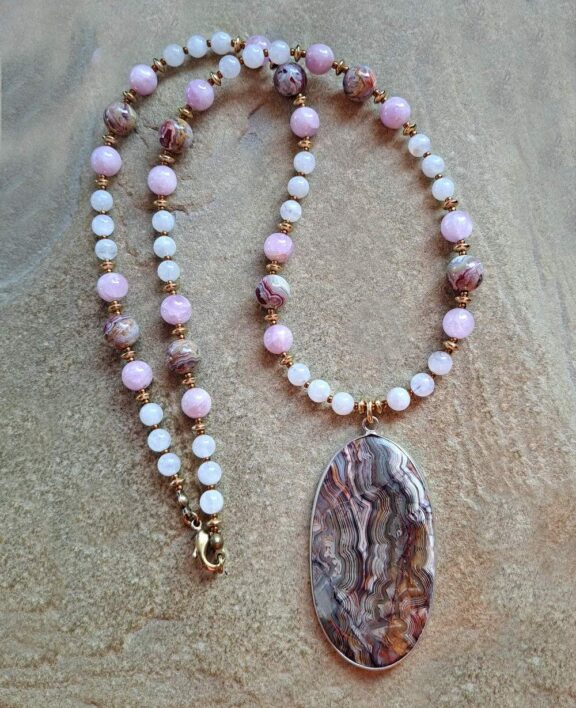 Agate pendant on a healing crystal beaded necklace - spiritual jewelry