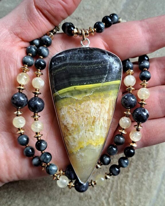 Bumblebee jasper pendant on healing stone necklace