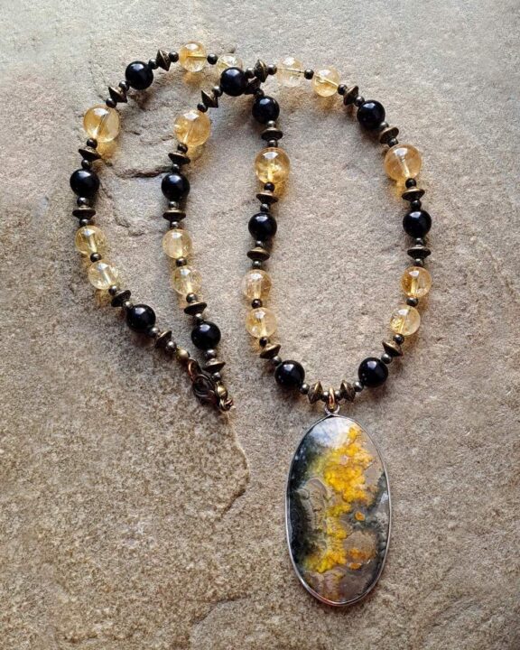 Bumblebee japser necklace handmade with crystal beads - fine jewelry