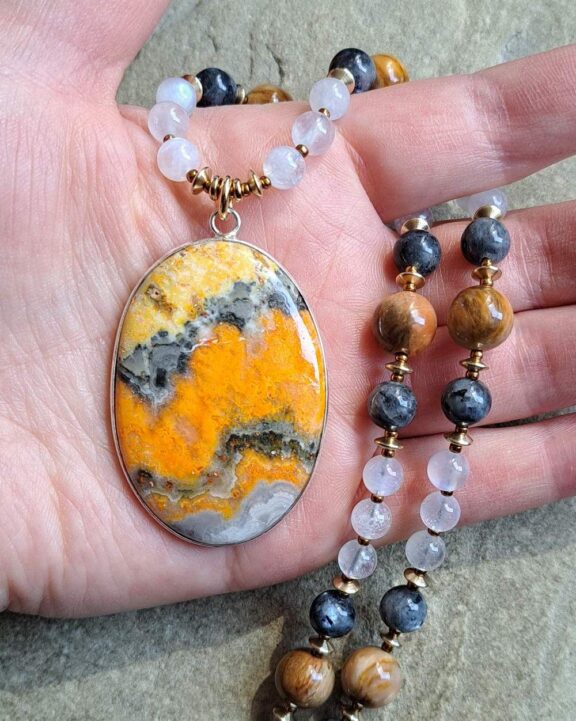 Bumblebee jasper pendant on a healing crystal necklace - ideal meditation aid