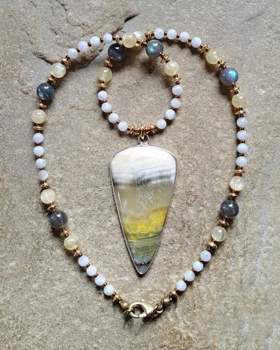 Bumblebee jasper pendant on healing crystal necklace - ideal yoga props