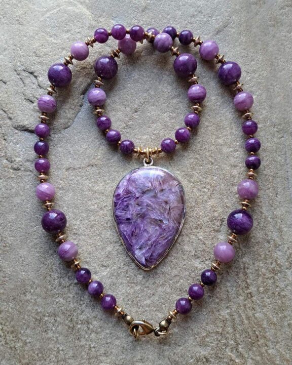Charoit pendant on a healing stone necklace - ideal Reiki- and Yoga tools