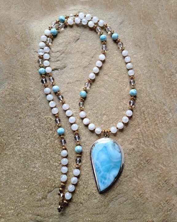 Larimar pendant on a healing crystal necklace - fine jewelry