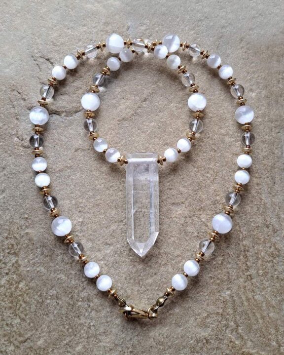 Lemuria crystal pendant combined with healing stones - ideal shamanic tools