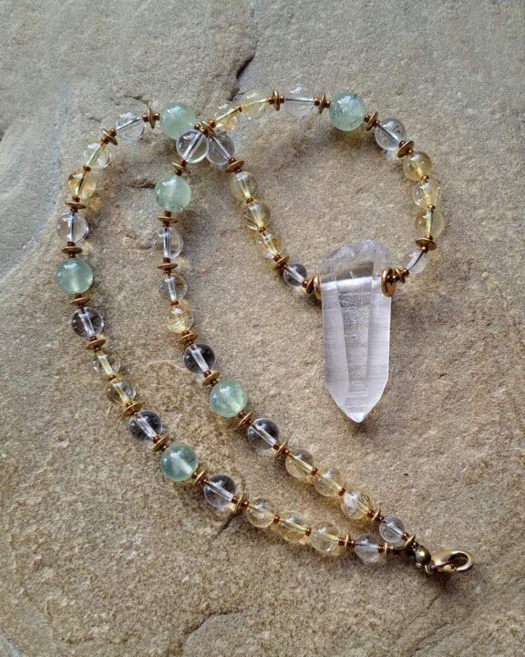 Lemuria quartz necklace with healing crystal beads - fine reiki jewellery