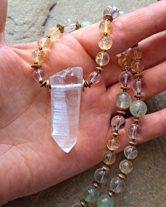 Lemuria quartz necklace with healing crystal beads - fine reiki jewelry