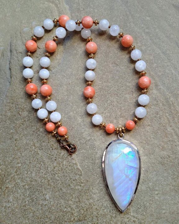 Moonstone necklaces combined with healing crystal beads - fine jewellery