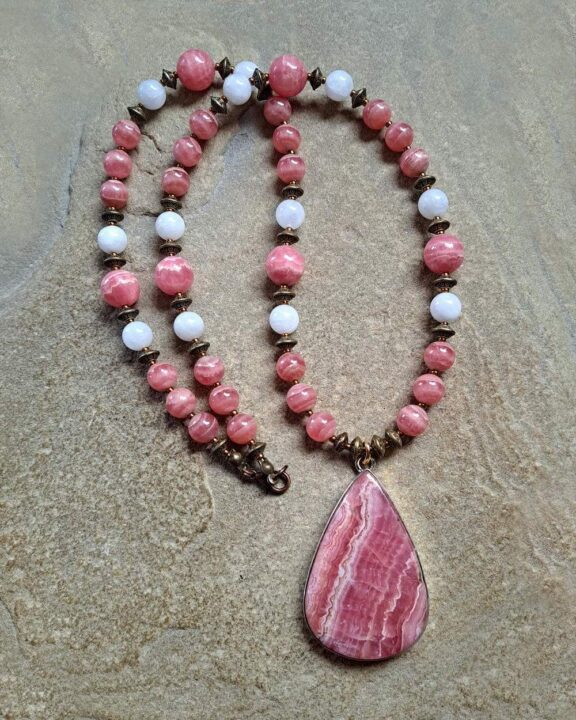 Rhodochrosite necklace made of crystal beads - spiritual jewelry