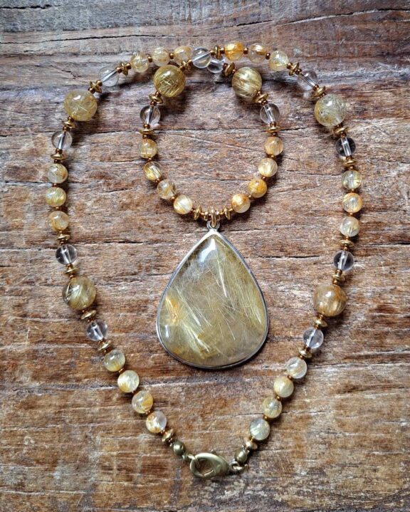 Rutilquarz-Kette mit Heilsteinperlen aus Rutilquarz und Bergkristall - hochwertiger Schmuck
