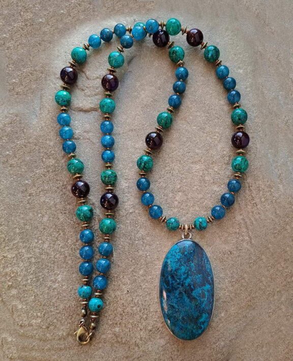 Shattuckite necklace with crystal beads - talisman jewellery ideal as yoga props