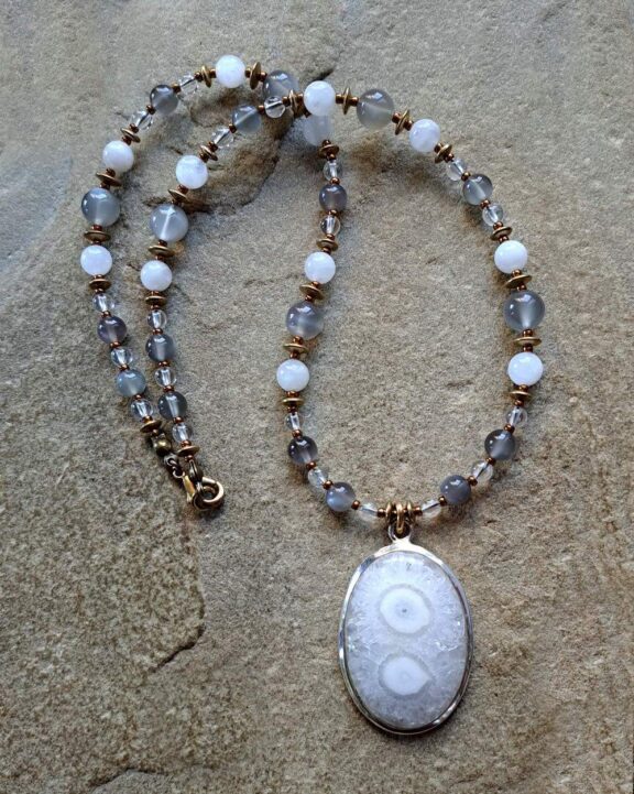 Solar quartz necklace with healing stone beads - fine natural jewelry