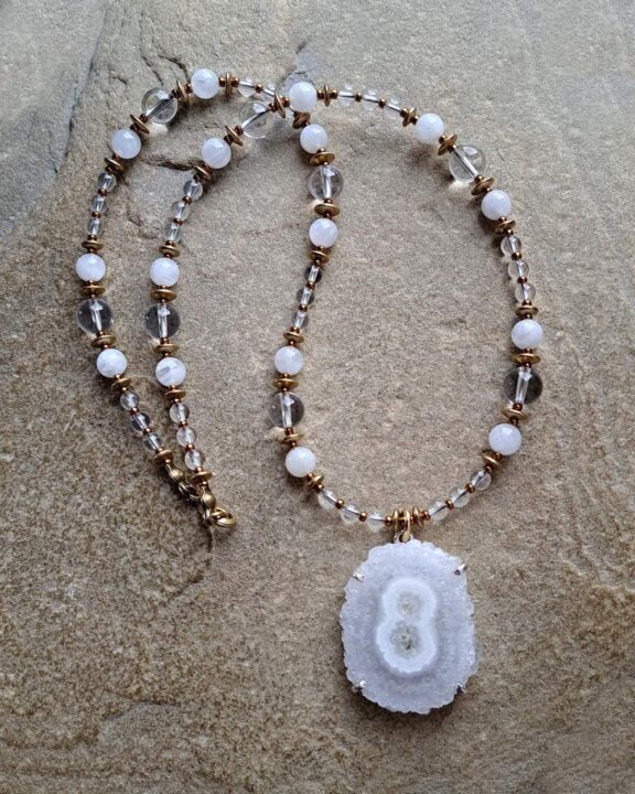 Solar quartz necklace with healing stone beads - fine yoga jewellery