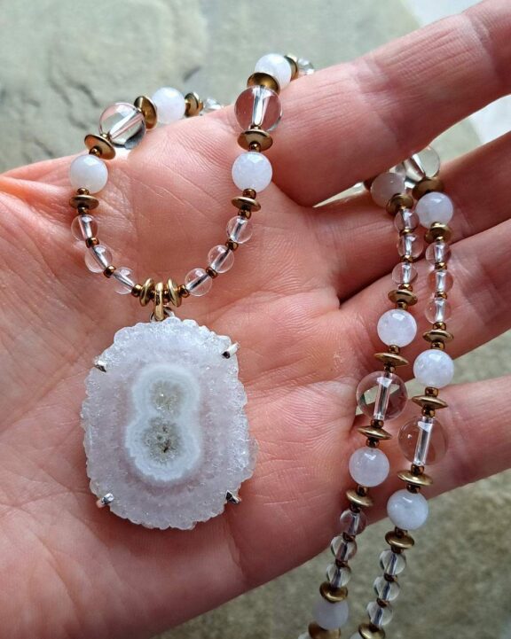 Solar quartz necklace with healing stone beads - fine yoga jewelry
