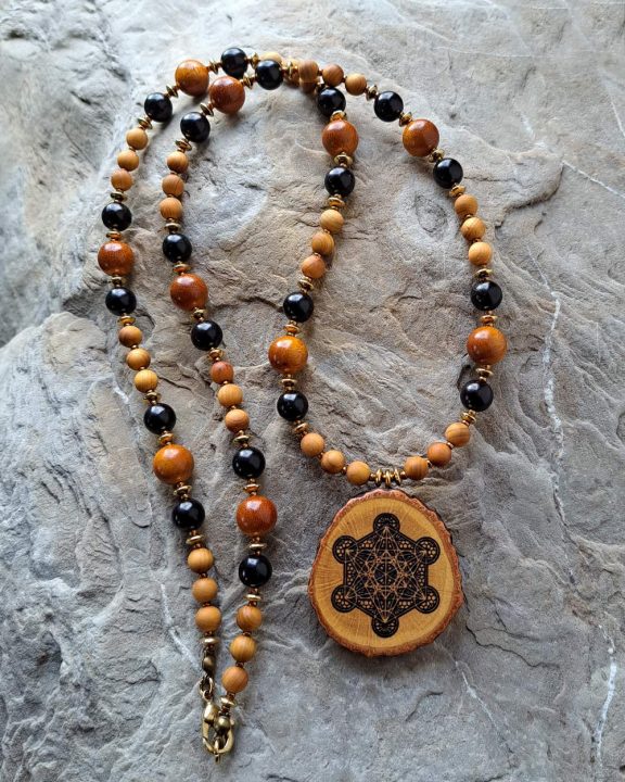 Birkenholz Amulett Metatron Anhänger Edelsteinkette Heilsteinschmuck