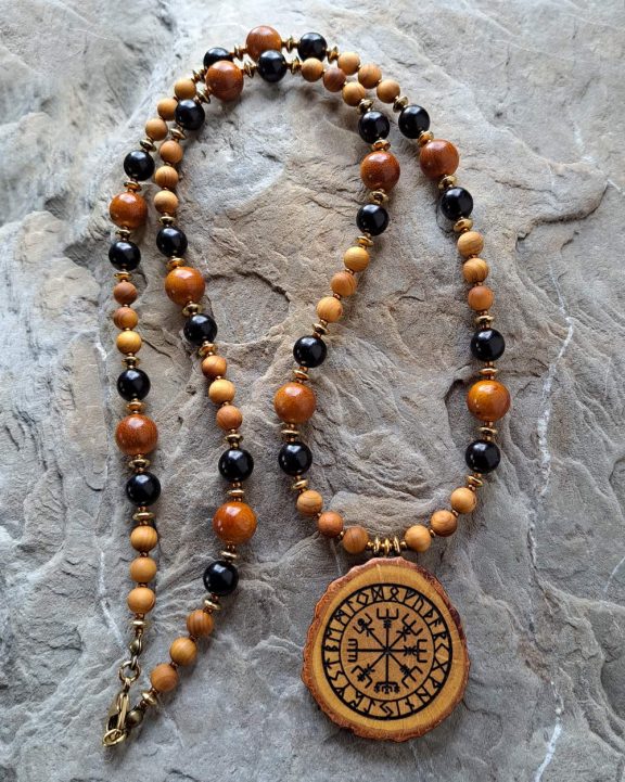 Vegvisir Amulett Birkenholz Anhänger Edelsteinkette Heilsteinschmuck