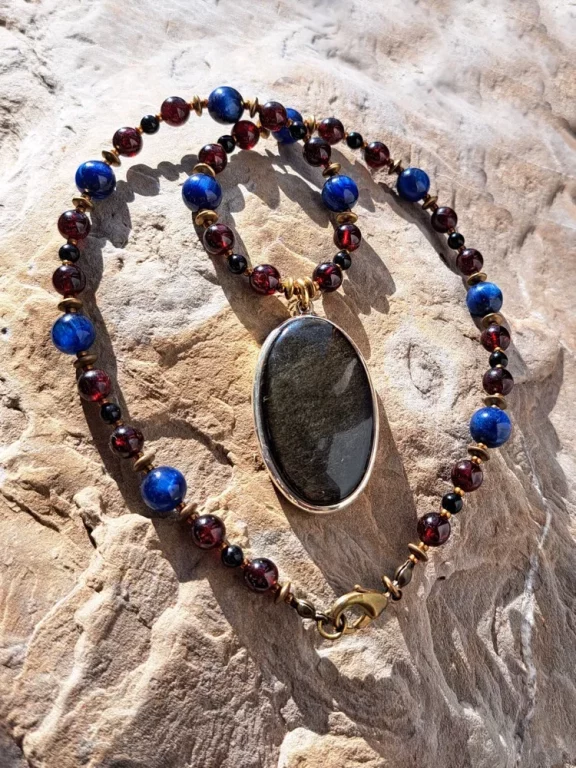 Goldobsidian Amulett Anhänger Edelsteinkette Heilsteinschmuck
