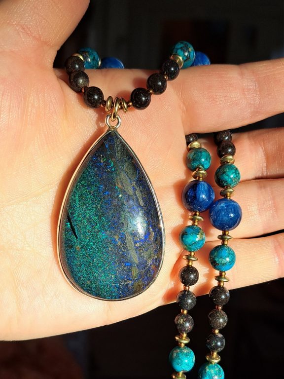 Schwarzopal Anhänger Edelsteinkette Heilsteinschmuck