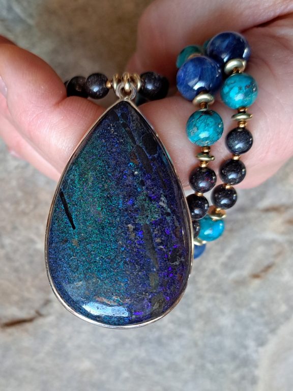 Schwarzopal Anhänger Edelsteinkette Heilsteinschmuck