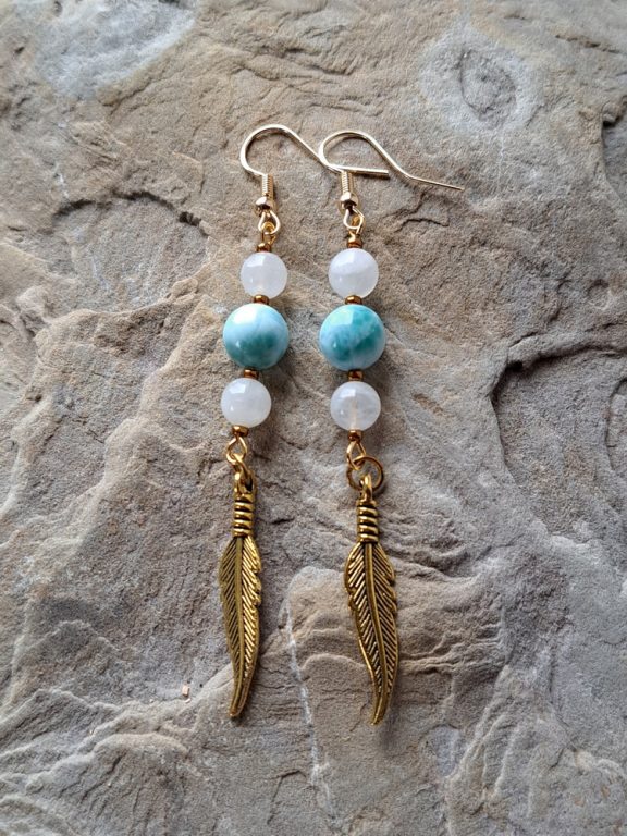 Ohrschmuck Feder Larimar Mondstein