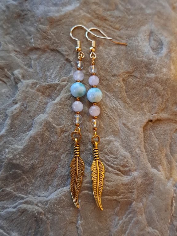 Ohrringe mit Larimar Mondstein Bergkristall
