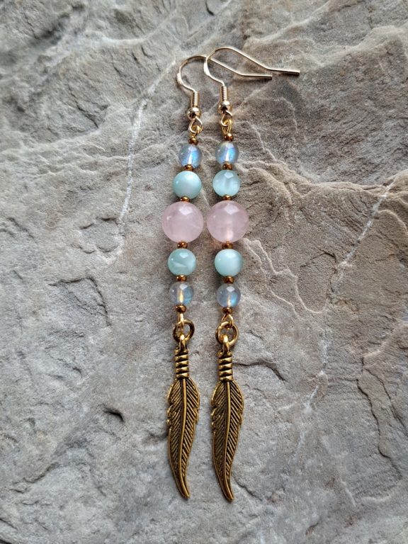 Ohrschmuck Rosenquarz Angelit Labradorit