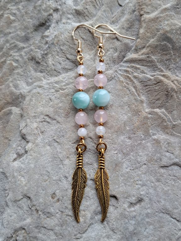 Ohrschmuck Angelit Rsoenquarz Mondstein