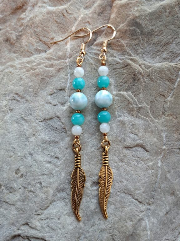 Ohhringe Larimar Perlmutt Amazonit