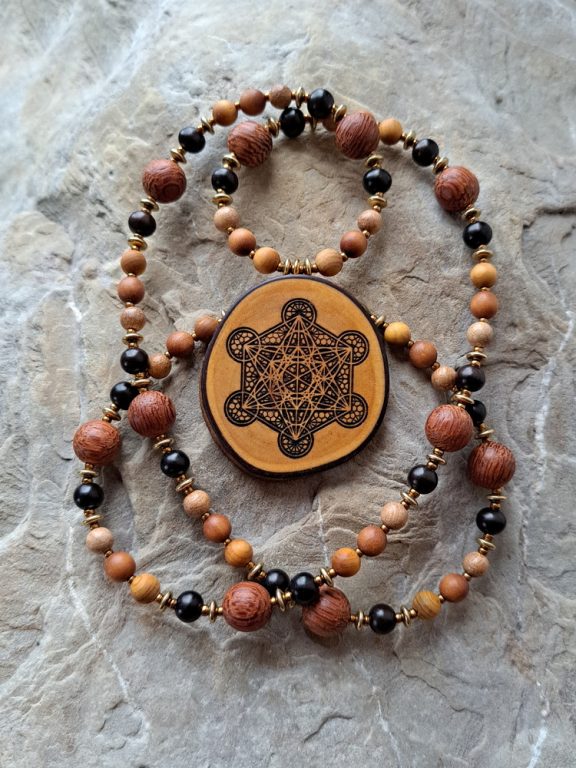 Metatron Amulett Eibenholz Anhänger Edelsteinkette Heilsteinschmuck